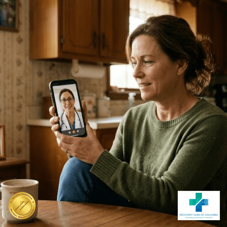 Patient attending a virtual Suboxone telemedicine appointment on smartphone in Tennessee
