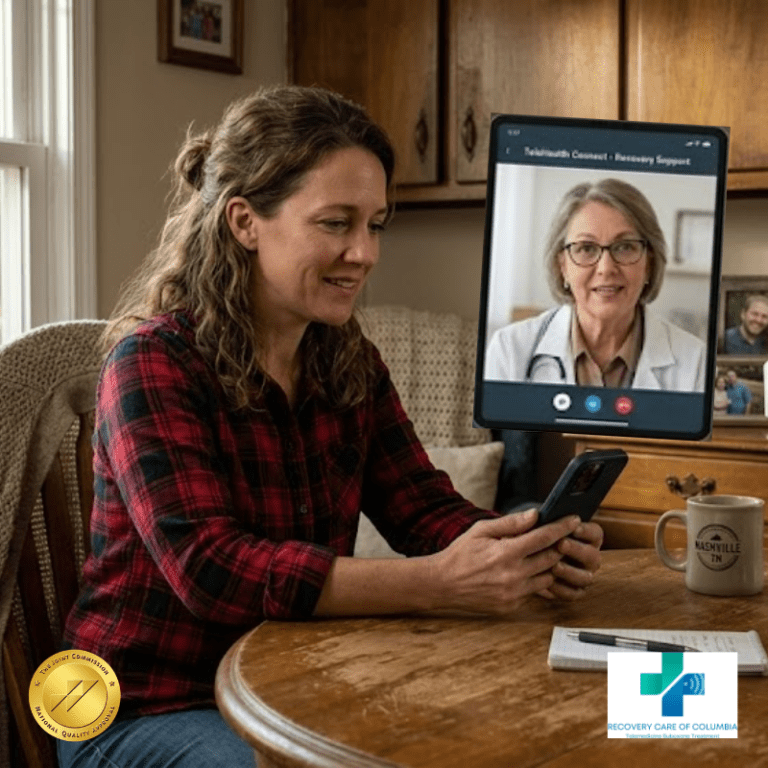 Patient using smartphone for virtual Suboxone treatment covered by United Healthcare Community Plan in Tennessee