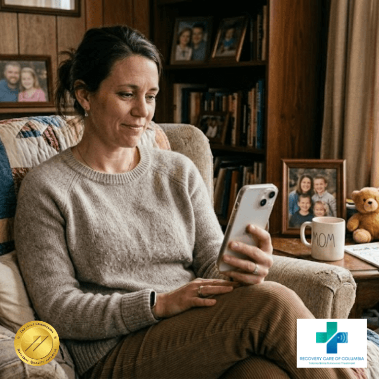 Tennessee patient using phone for virtual Suboxone treatment appointment