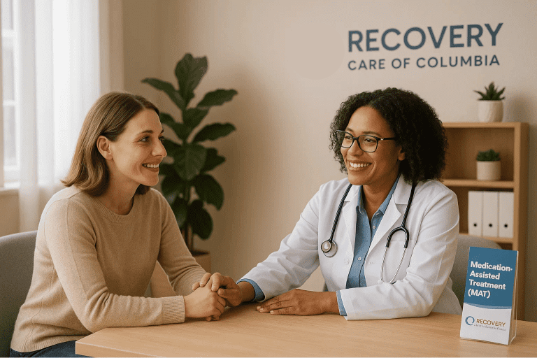 Suboxone doctor meeting with a new patient at Recovery Care of Columbia clinic