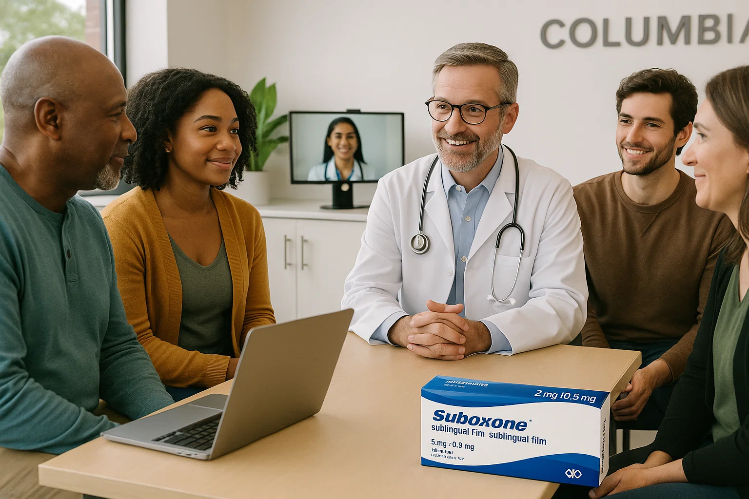 Suboxone treatment session in a Columbia TN addiction clinic with patients and doctor