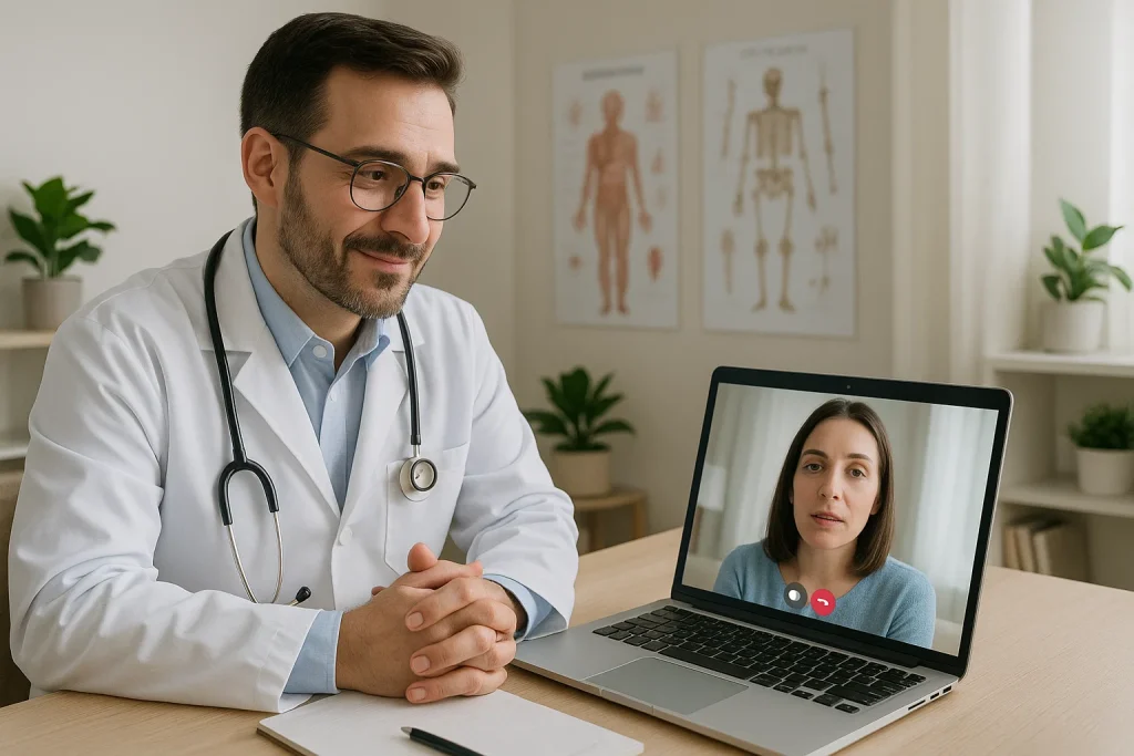 Online Suboxone doctor video call with patient for virtual opioid treatment.