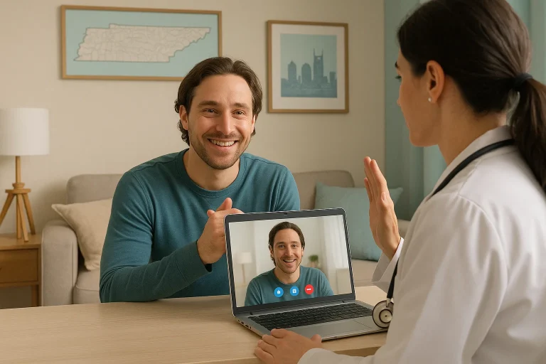 Tennessee patient receiving online addiction treatment via telehealth Suboxone program