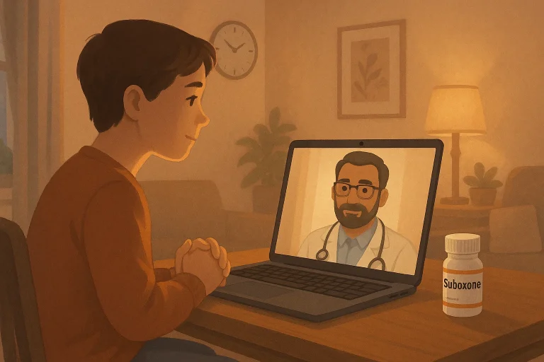 Young adult receiving same-day Suboxone treatment through a virtual appointment in Tennessee.