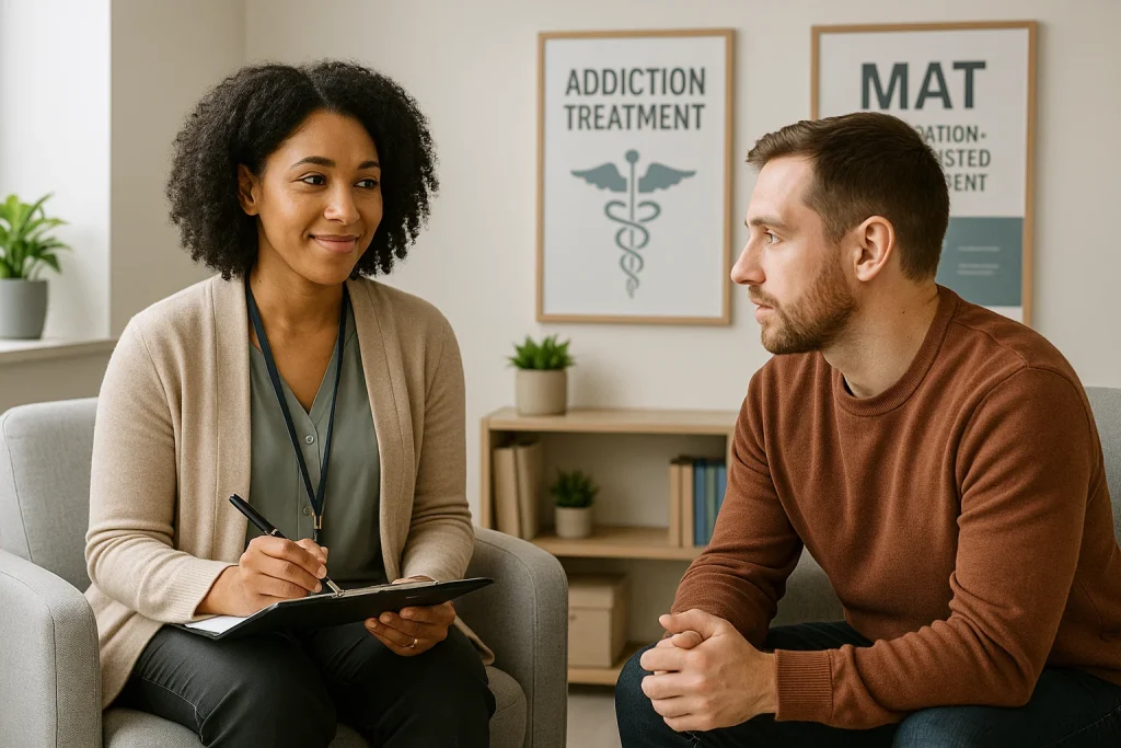 Man in a MAT treatment session for opioid addiction recovery