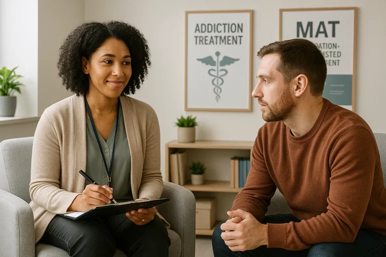 Man in a MAT treatment session for opioid addiction recovery