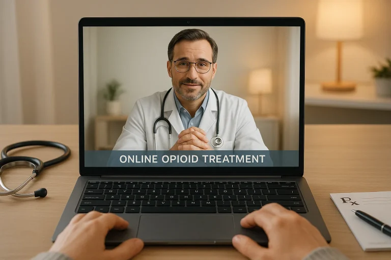Woman attending an online opioid treatment session from home in Tennessee