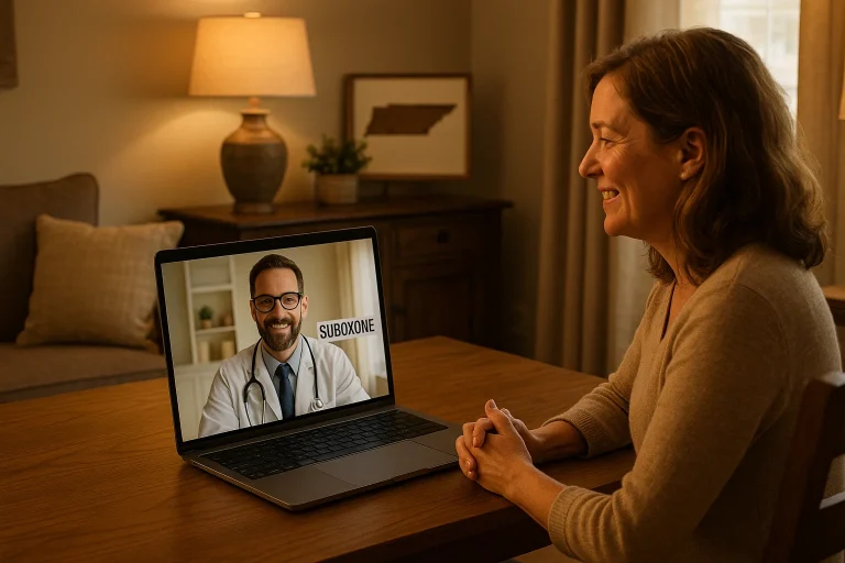 Tennessee resident attending virtual Suboxone appointment online