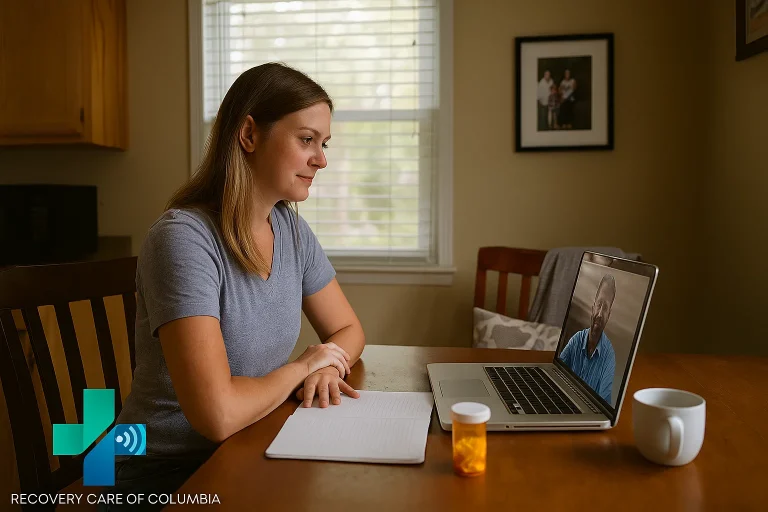 Woman in Tennessee receiving virtual Suboxone therapy at home with TennCare coverage