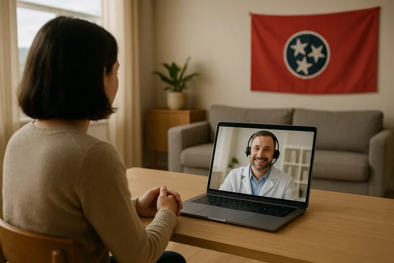 Patient in Tennessee receiving opioid addiction support through telehealth