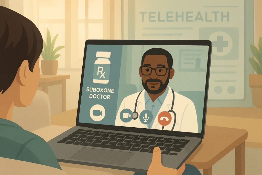 Tennessee patient on a video call for Suboxone-based opioid recovery treatment via telehealth