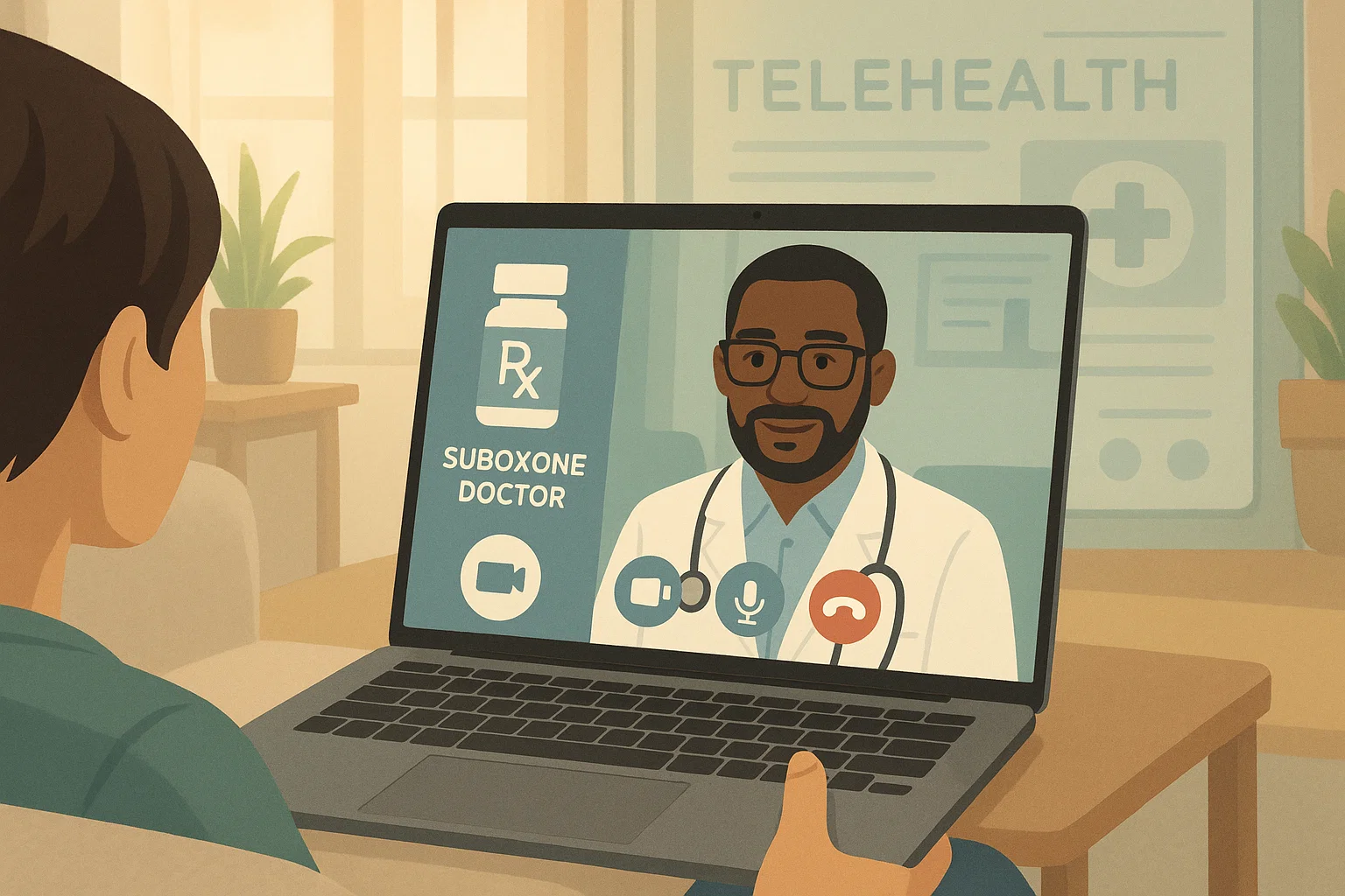 Tennessee patient on a video call for Suboxone-based opioid recovery treatment via telehealth