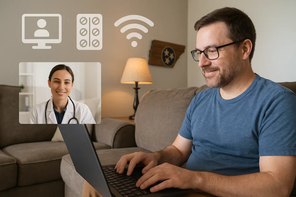 Licensed medical provider offering teleMAT services through a virtual consultation with a Tennessee resident.