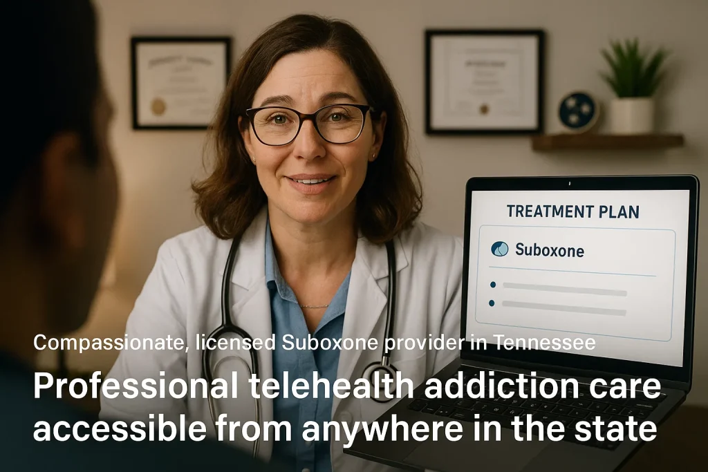 Licensed Suboxone doctor in Tennessee providing virtual consultation and medication-assisted treatment