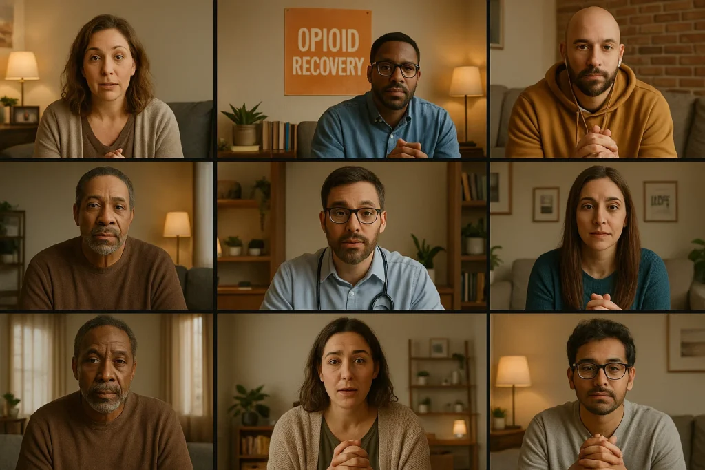 Online medication-assisted treatment session with a provider and patient communicating through video call