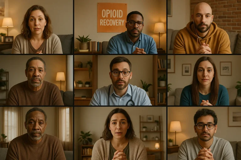 Online medication-assisted treatment session with a provider and patient communicating through video call