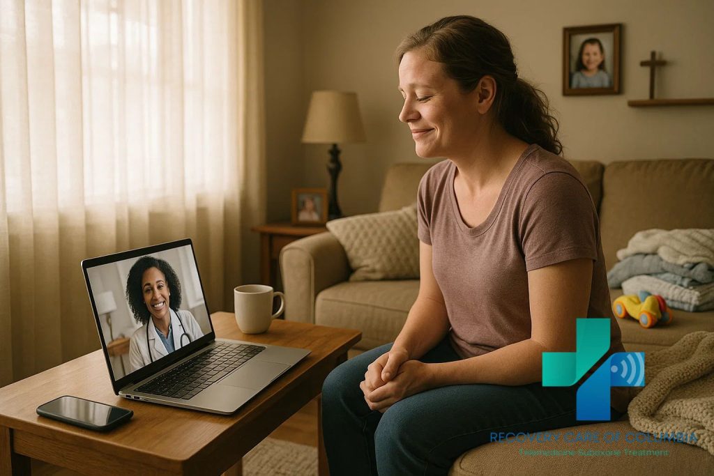 Adult in Tennessee receiving fast online Suboxone treatment from home using a laptop