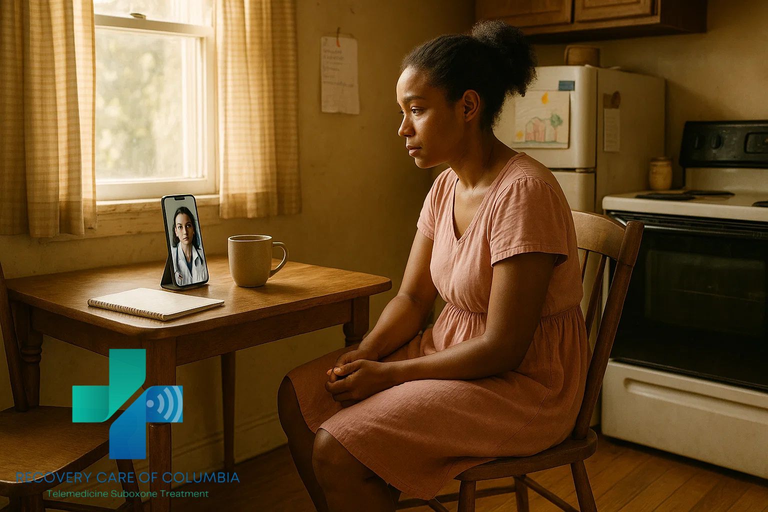 Rural Tennessean using virtual Medicaid addiction treatment on a laptop at home