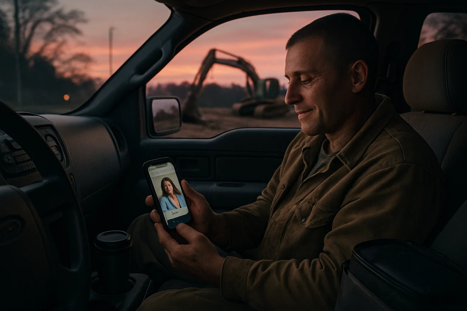 Man in parked truck using smartphone for Telemat Tennessee Suboxone telehealth appointment after a day of hard work