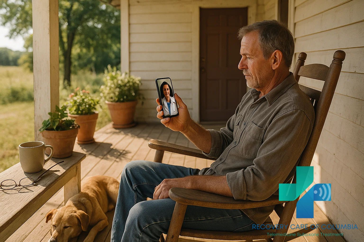 Man in rural Tennessee using telemedicine for Suboxone addiction treatment from his home