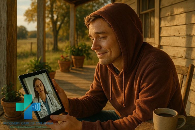Tennessee patient accessing virtual Suboxone treatment for opioid addiction recovery through telemedicine.