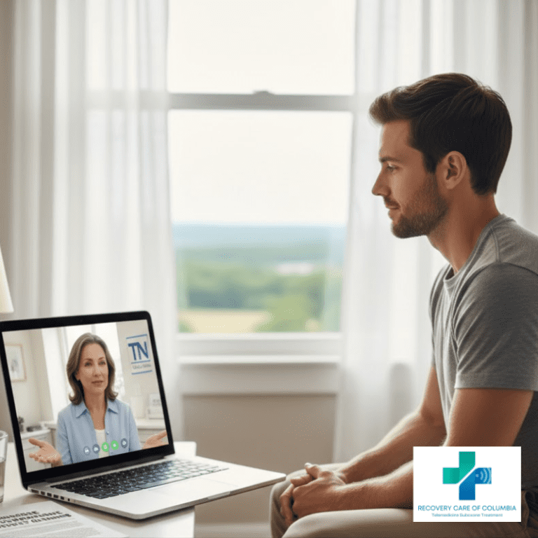 Patient learning about buprenorphine telehealth rules during an online appointment