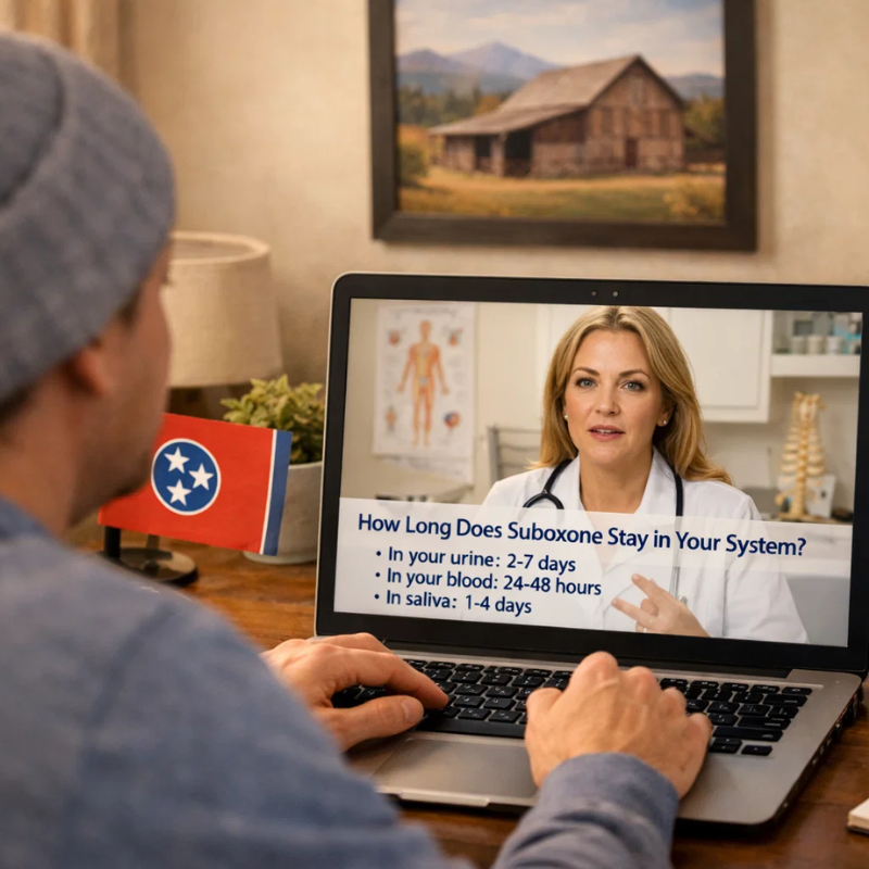 Patient learning how long Suboxone stays in the body during telemedicine addiction treatment in Tennessee