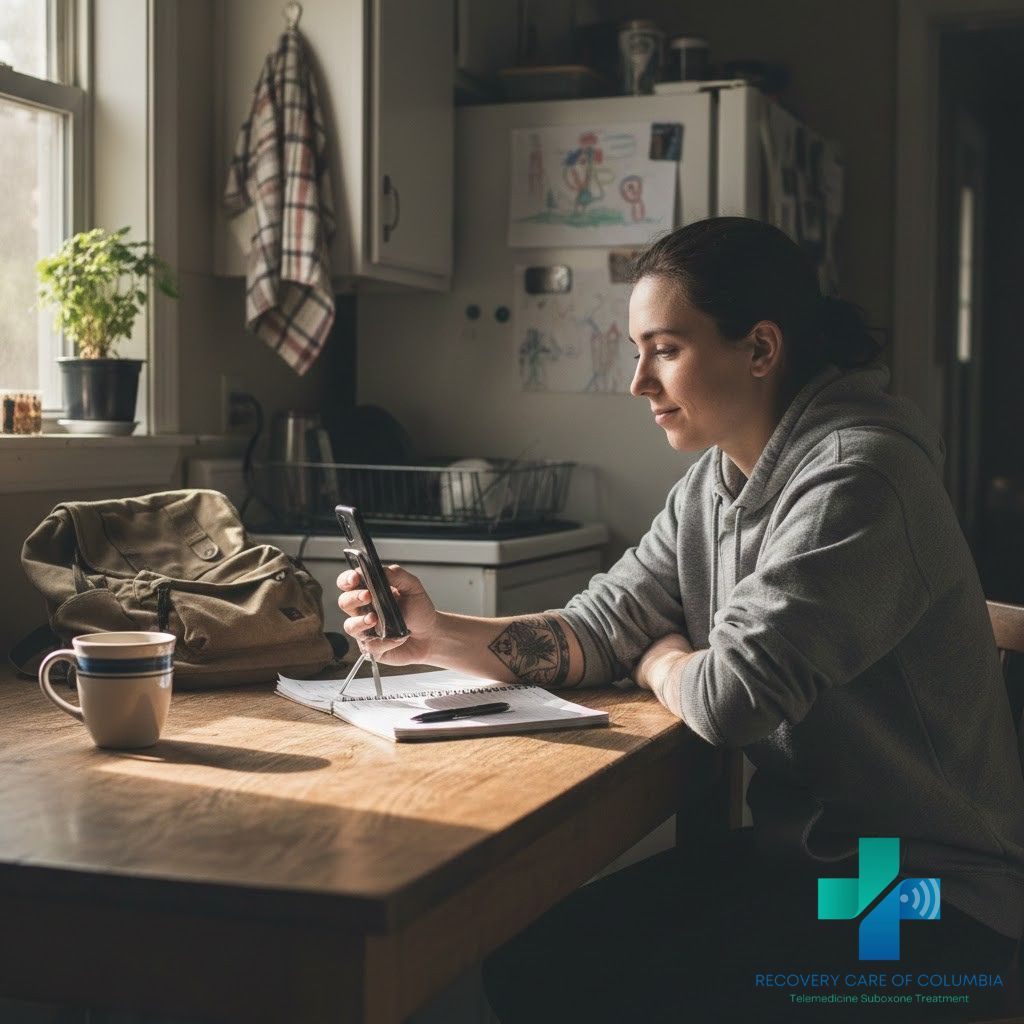Tennessee patient attending a virtual Suboxone appointment at home, related to how long Suboxone stays in your urine
