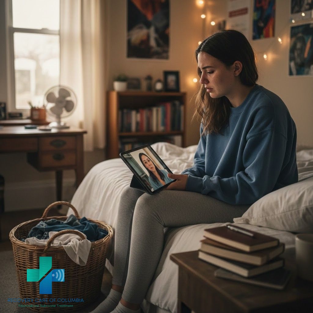 Woman attending telehealth Suboxone visit while exploring whether Suboxone is like heroin in Tennessee recovery