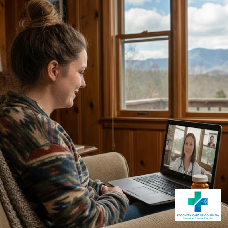 Patient attending an online Suboxone treatment appointment via telemedicine