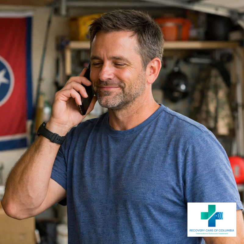 Patient experiencing relief from opioid withdrawal with online Suboxone treatment accepting Medicaid accessible to all Tennessee residents