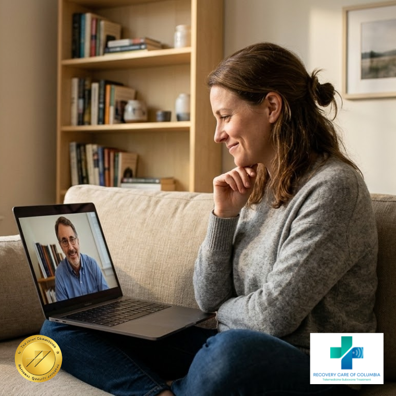 Patient attending a Suboxone clinic online from home