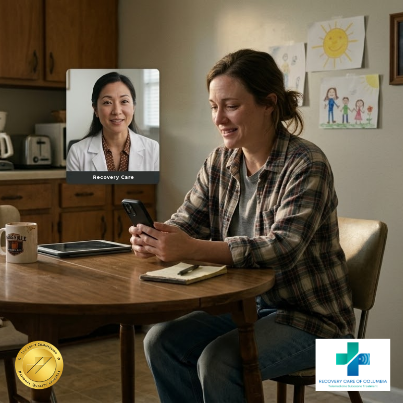 Patient attending Suboxone treatment online from rural Tennessee home