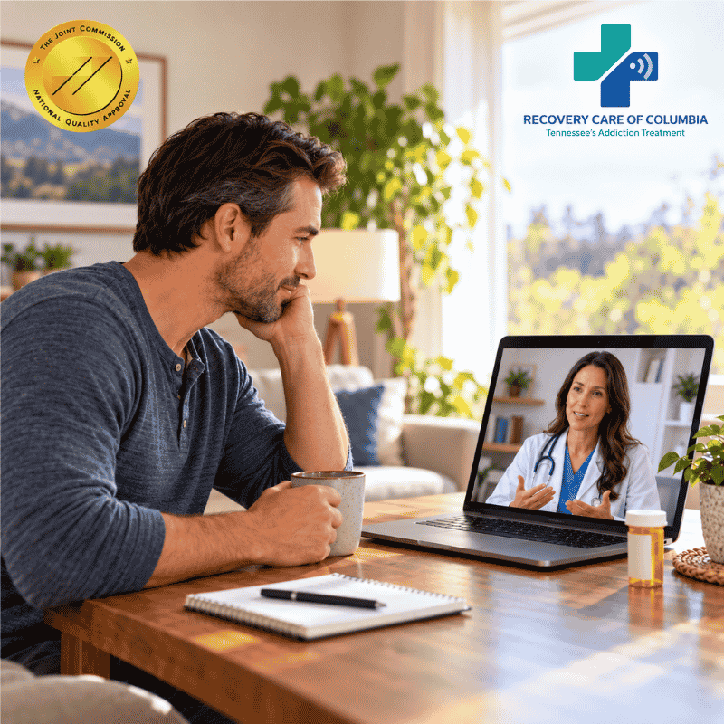 Patient discussing buprenorphine dosing with a healthcare provider during a telemedicine appointment.