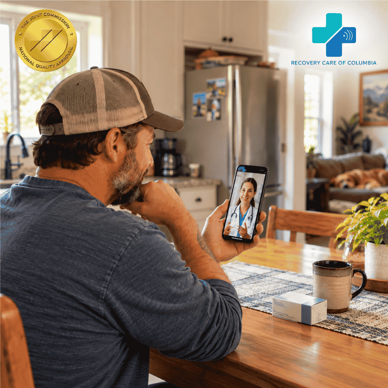 Patient learning how long Suboxone stays in the system during a telehealth appointment