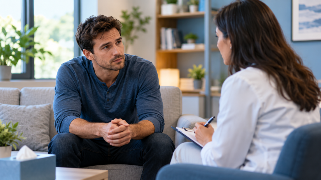 Person receiving support for ketamine addiction treatment